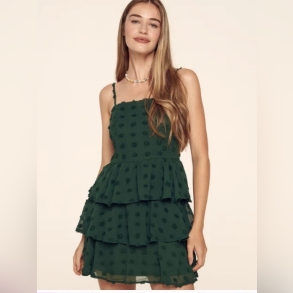 NWT Trixxi Forest Green Tiered Mini Dress